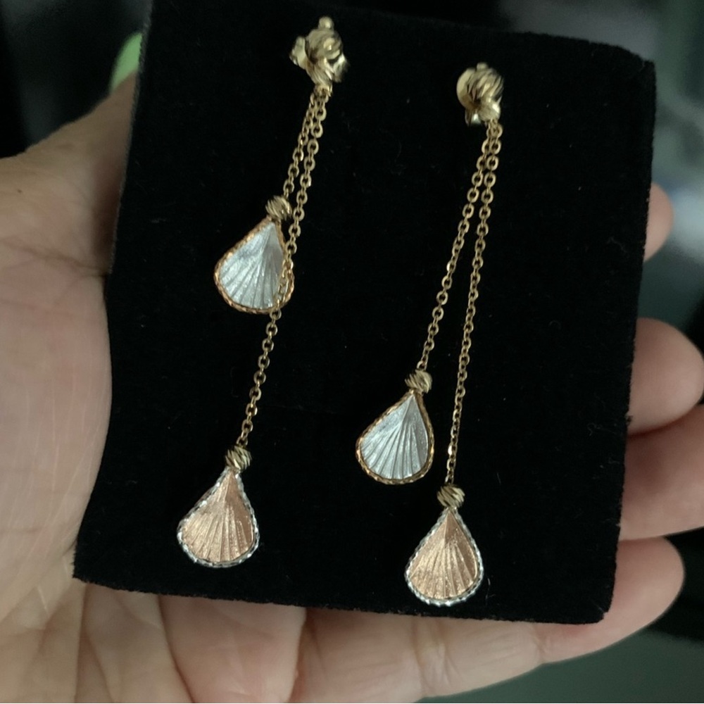 Tri-Color 14K Gold Calla Lily Dangle Earrings, Seashell - Picture 5 of 8